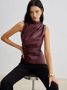 Lumina Wear Ella sleeveless high-neck tank top for women, featuring a chic design and fitted style, shown on a white background.