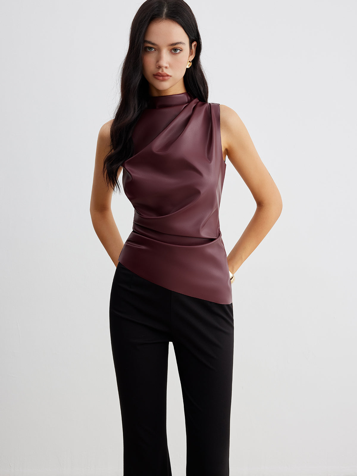 Lumina Wear Ella sleeveless high neck tank top for women, featuring a chic, fitted design and smooth fabric.