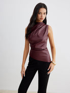 Ella Lumina Wear sleeveless high neck tank top for women, showcasing a chic, fitted design in a neutral color.