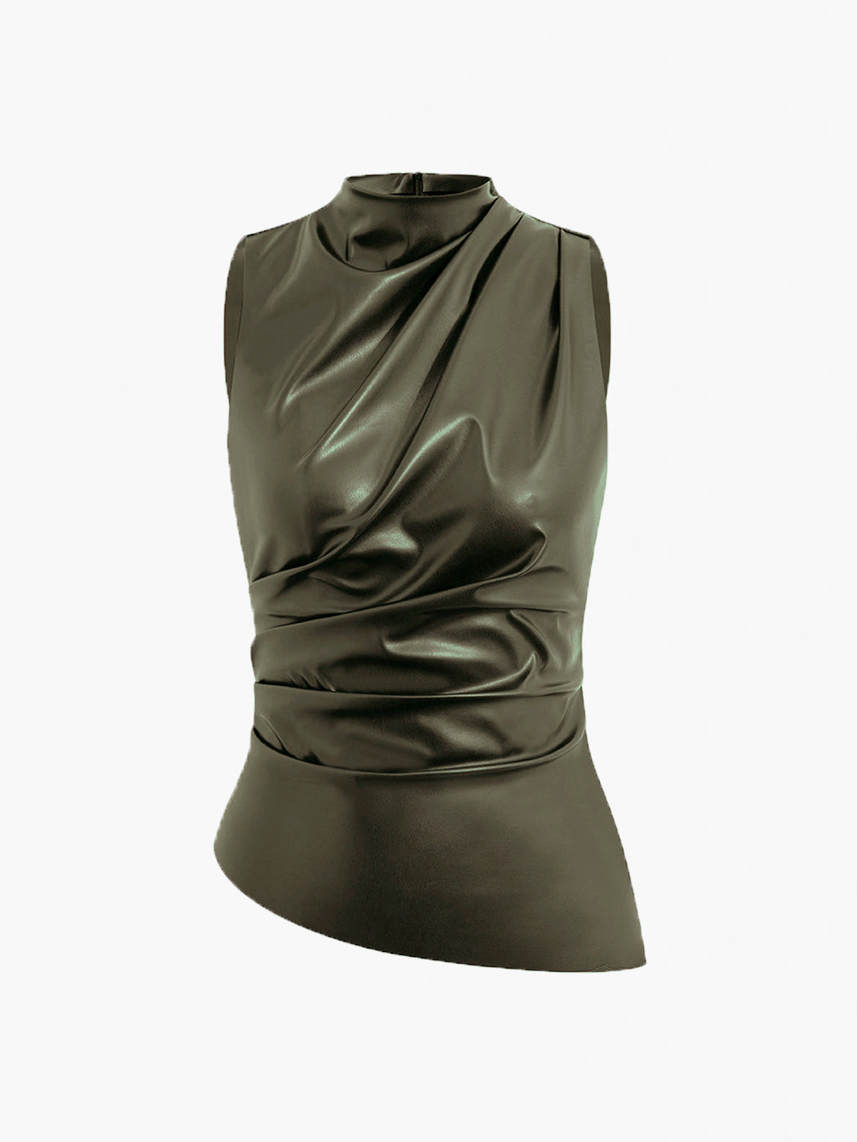 Lumina Wear Ella sleeveless high neck tank top for women, shown in a close-up of the black fabric and fitted style.