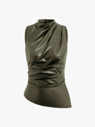 Lumina Wear Ella sleeveless high neck tank top for women, shown in a close-up of the black fabric and fitted style.