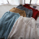 Soft draped vintage V-neck sweater by Lumina Wear featuring a comfortable fit and cozy knit fabric.