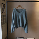 Lumina Wear Fiorentina vintage V-neck sweater with soft draped fabric and comfortable fit, shown in a cozy knit style.