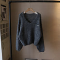 Lumina Wear Fiorentina vintage V-neck sweater with soft draped fabric and comfortable fit, shown in a cozy, stylish design.
