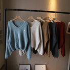 Lumina Wear Fiorentina soft draped vintage V-neck sweater with comfortable fit, showcasing cozy knit fabric and relaxed style.