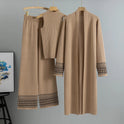 Giuliana Lumina Wear embroidered trim relaxed fit three-piece set featuring a top, pants, and a matching jacket, stylish and comfortable.