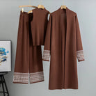 Giuliana Lumina embroidered trim relaxed fit three-piece set featuring a stylish dress and matching accessories.