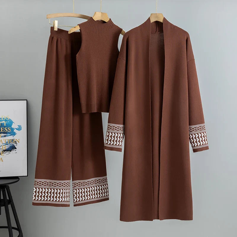 Giuliana Lumina embroidered trim relaxed fit three-piece set featuring a stylish dress and matching accessories.