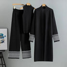Giuliana Lumina embroidered trim relaxed fit three-piece set, featuring a two-piece dress with elegant embroidery and comfortable style.