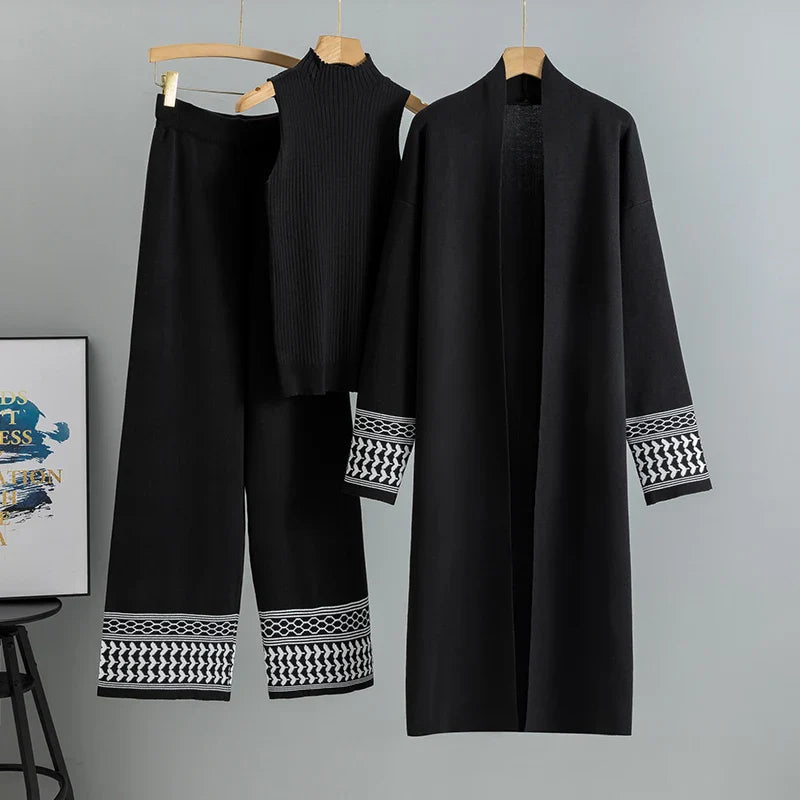 Giuliana Lumina embroidered trim relaxed fit three-piece set, featuring a two-piece dress with elegant embroidery and comfortable style.