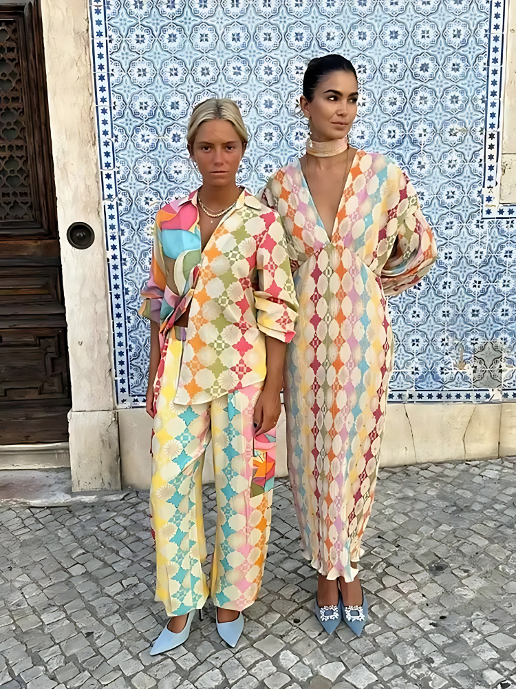 Colorful Lumina Wear Grace relaxed fit casual two-piece set, featuring a stylish top and matching pants for comfortable everyday wear.