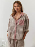 Lumina Wear Grace coordinated spring plaid two-piece set featuring a stylish, effortless design with vibrant patterns and comfortable fit.