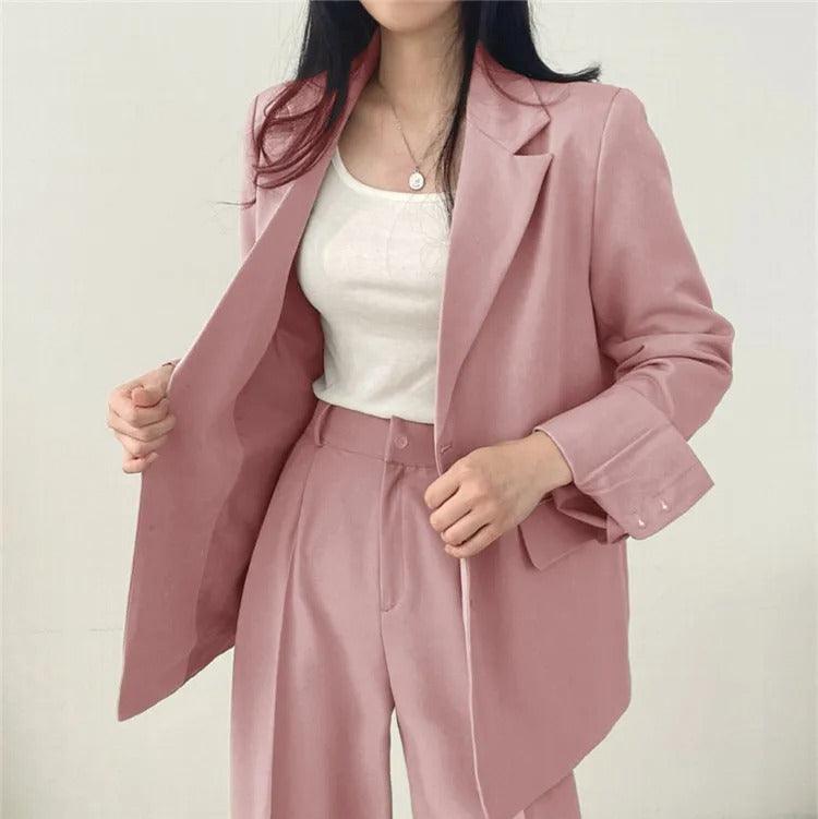 Lumina Wear Hailey tailored blazer and high-waisted trousers suit set, stylish and professional for office or formal wear.