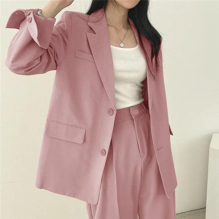 Lumina Wear Hailey tailored blazer and high-waisted trousers suit set, stylish women's business outfit with a modern fit.