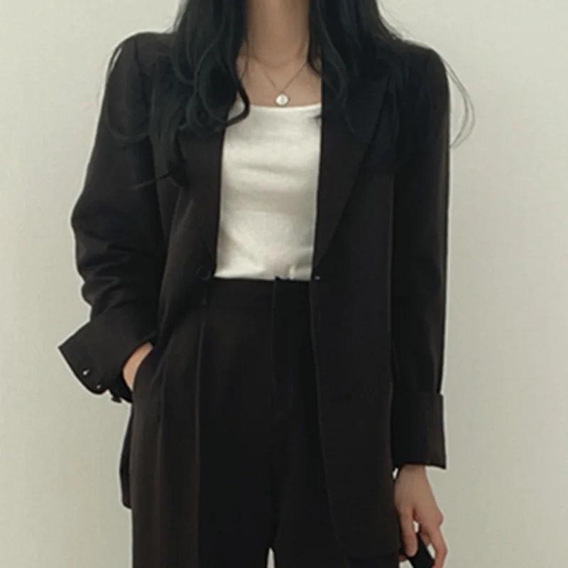 Lumina Wear Hailey tailored blazer and high-waisted trousers suit set, stylish and professional for office or formal occasions.