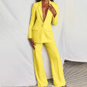 Lumina Wear Harper bold structured longline blazer with wide-leg pantsuit, featuring tailored fit and modern style.