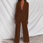 Lumina Wear women's Harper bold structured longline blazer with wide-leg pantsuit, tailored fit and sophisticated style.