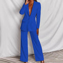 Lumina Wear Harper bold structured longline blazer with wide-leg pantsuit, tailored fit, in classic black fabric.