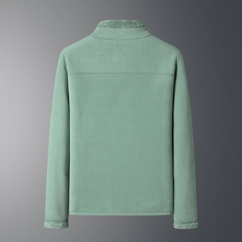 Lumina Wear Haven men's fleece jacket with plush warmth and standing collar, perfect for cold weather outdoor wear.