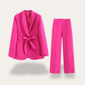 Hazel elegant belted blazer and wide-leg trousers suit for women by Lumina Wear, featuring tailored fit and stylish design.