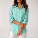 Lumina Wear Hazel relaxed blouse with button front and roll-up sleeves, casual stylish shirt for everyday wear.
