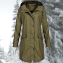 Lumina Wear Isabella adjustable hood snap button raincoat with streamlined fit, shown in a sleek, waterproof coat design.