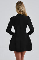 Lumina Wear Isabella deep V-neckline mini dress with long sleeves and thumb holes, stylish and form-fitting for women.