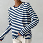 Lumina Wear Isabella bold striped relaxed fit sweater with ribbed neckline, stylish and comfortable for casual wear.