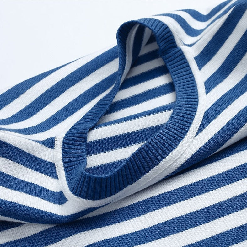 Lumina Wear Isabella bold striped relaxed fit sweater with ribbed neckline, cozy and stylish for casual wear.