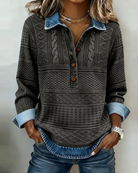 Lumina Wear Isabella cable knit relaxed fit polo sweatshirt with contrast details, cozy and stylish for casual wear.