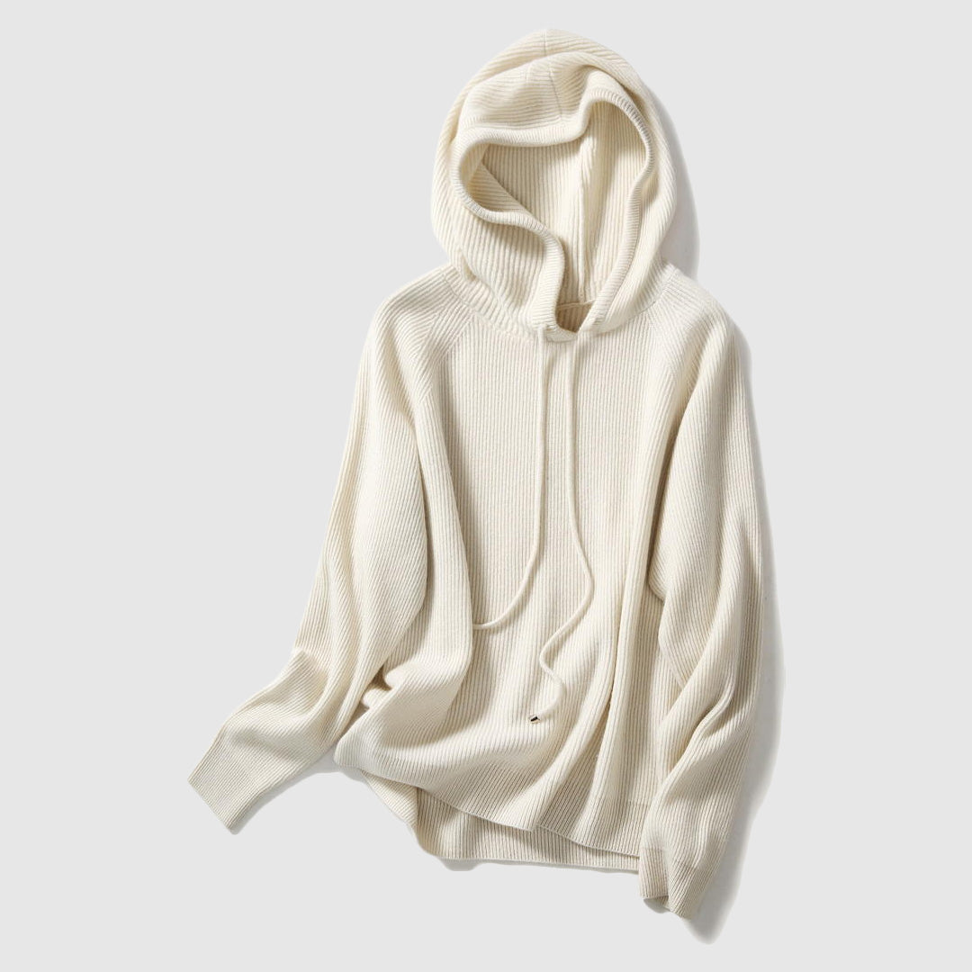 Lumina Wear Isabella cozy hooded thick knit sweater with a loose fit, featuring a warm, textured fabric and relaxed style.