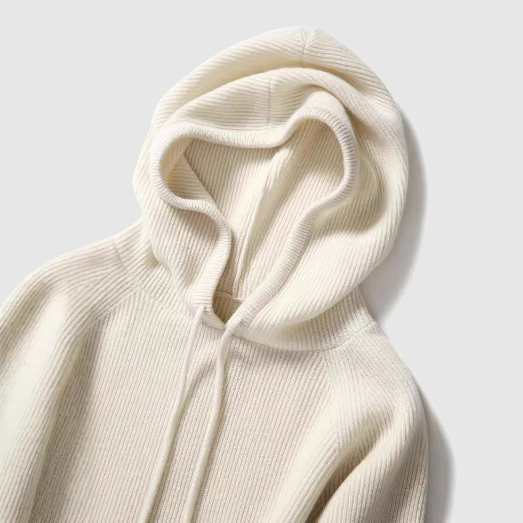 Isabella Lumina Wear cozy hooded thick knit sweater with loose fit, featuring soft fabric and casual style, worn relaxed fit on a model.