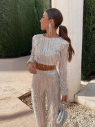 Isabella | Elegant Cropped Sequin Two Piece Set with Long Sleeves - Lumina 2