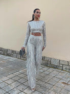 Isabella | Elegant Cropped Sequin Two Piece Set with Long Sleeves - Lumina 3