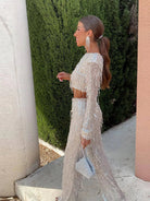 Isabella | Elegant Cropped Sequin Two Piece Set with Long Sleeves - Lumina 5