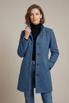 Lumina Wear Isabella women's wool coat with elegant notch collar, mid-length design, and button front, perfect for stylish winter wear.