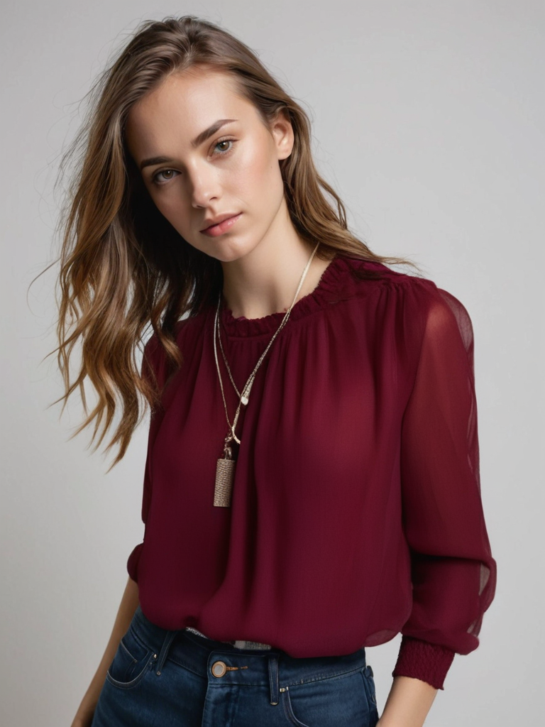 Lumina Wear Isabella elegant ruffle blouse with graceful sleeves, stylish and feminine top for casual or formal wear.