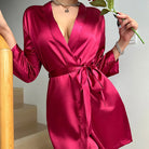Isabella | Elegant Silk Kimono Robe with V-Neck and Self-Tie Belt - Lumina 1