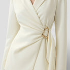 Elegant women's Lumina Wear Isabella tailored wrap blazer and wide-leg trousers suit, shown in a sophisticated, stylish fit.