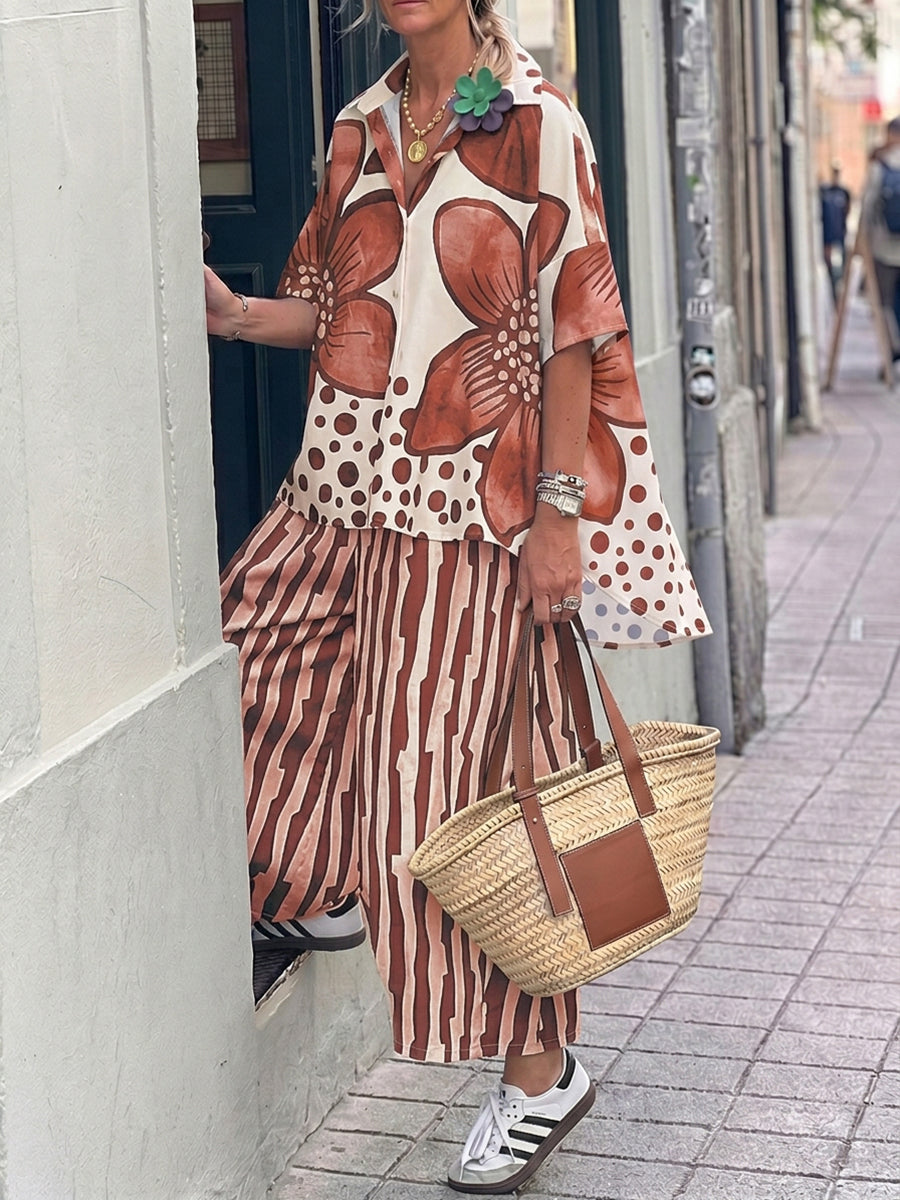 Isabella | Floral Polka-Dot Blouse with High-Waisted Trousers - Lumina 0