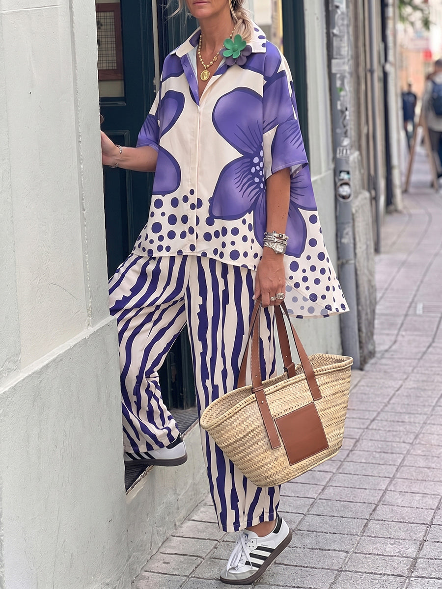 Isabella | Floral Polka-Dot Blouse with High-Waisted Trousers - Lumina 1