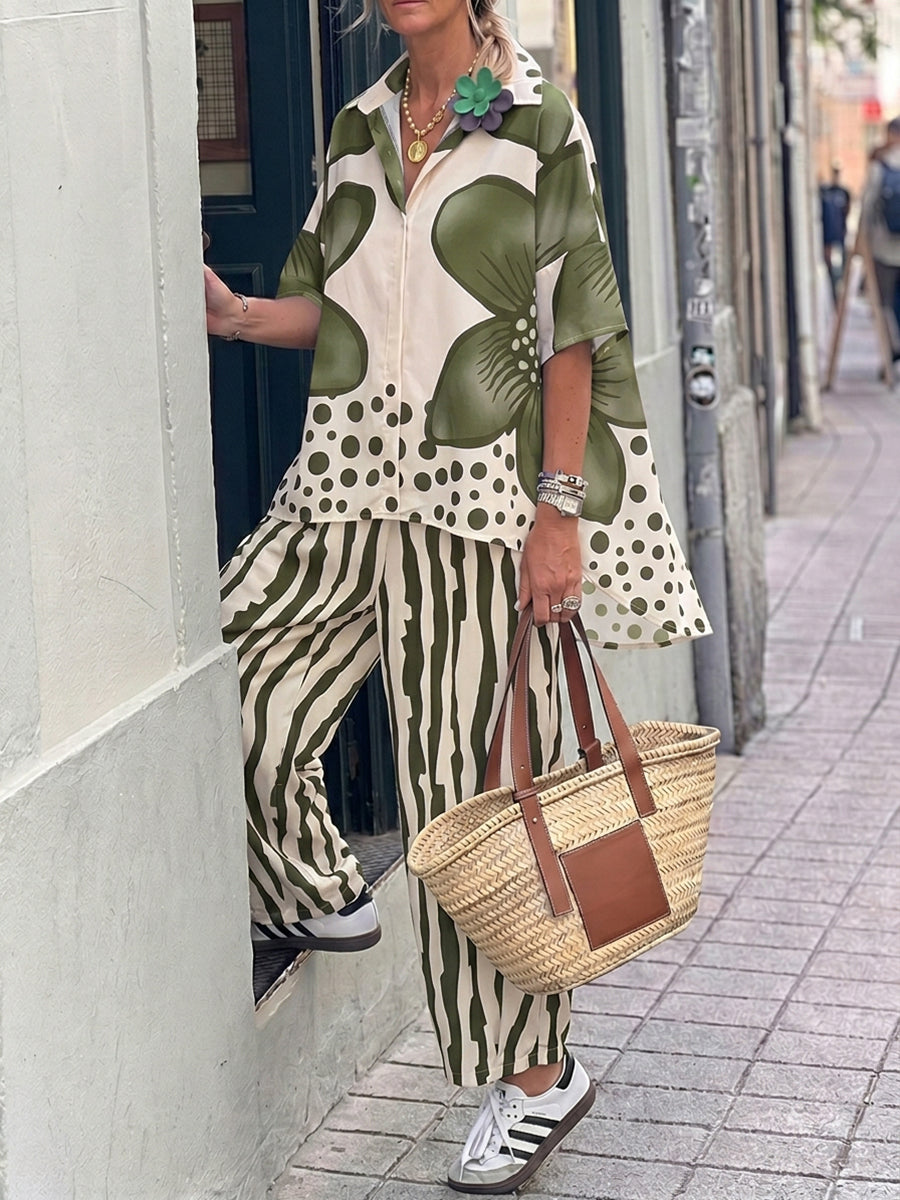 Isabella | Floral Polka-Dot Blouse with High-Waisted Trousers - Lumina 2