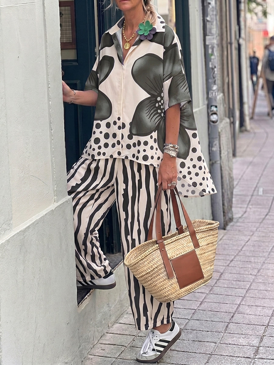 Isabella | Floral Polka-Dot Blouse with High-Waisted Trousers - Lumina 5