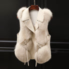 Lumina Wear Isabella fluffy lapel collar vest with waist tie and faux fur trim, stylish sleeveless outerwear for cold weather.