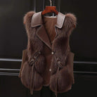 Lumina Wear Isabella fluffy lapel collar waist tie vest with faux fur trim, stylish layering piece for cold weather.