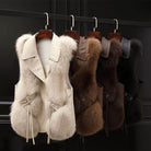 Lumina Wear Isabella fluffy lapel collar waist tie vest with faux fur trim, shown in a stylish, cozy design.