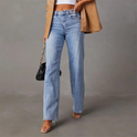 High-waisted black straight-leg jeans with front seam detail from Lumina Wear's Isabella collection.