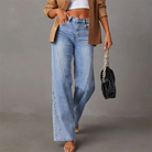 Black high-waisted straight-leg jeans with front seam detail from Lumina Wear, featuring a sleek, modern fit and classic denim texture.