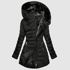 Isabella Lumina hooded plush-lined shaped puffer coat with dual-zip closure, featuring a cozy design for cold weather.