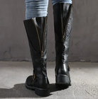 Lumina Wear Isabella knee-high women's boots with buckle straps and side zipper, stylish and durable footwear.